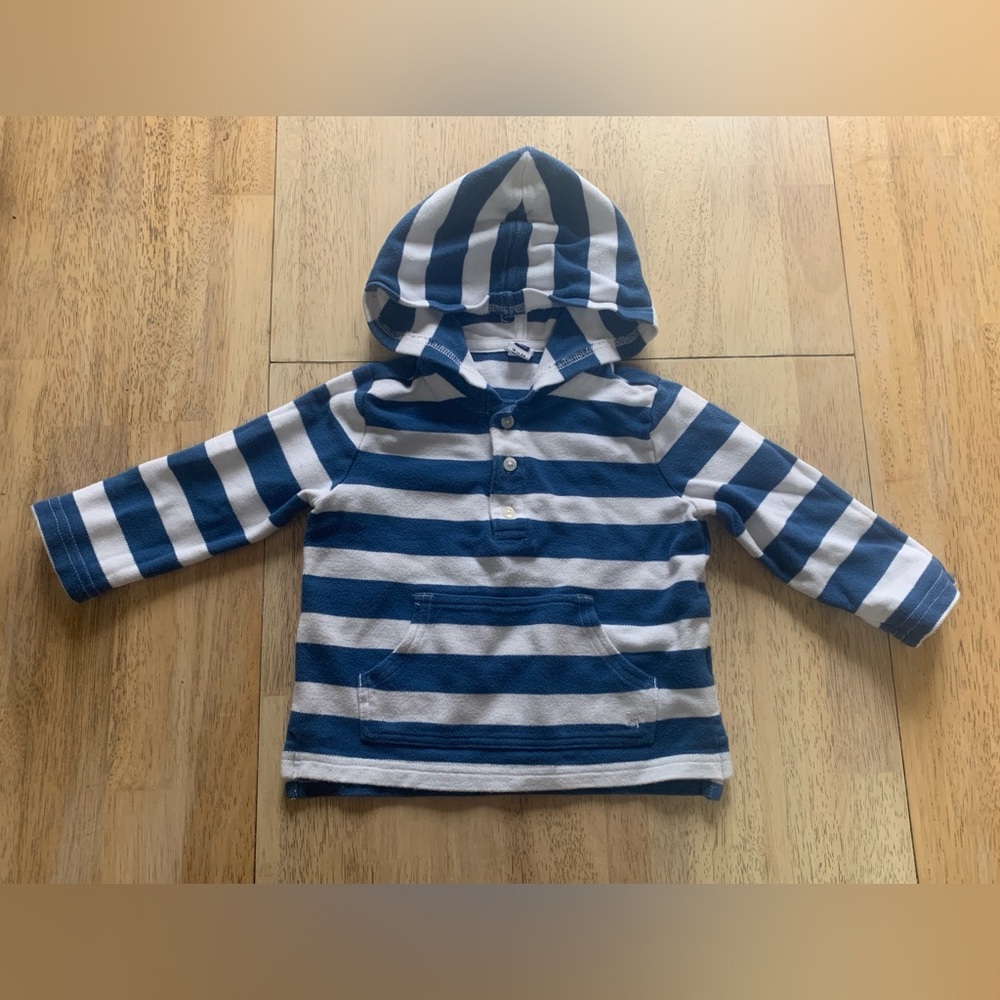 Janie and Jack Navy & White Striped Hooded Pullover sz18-24M